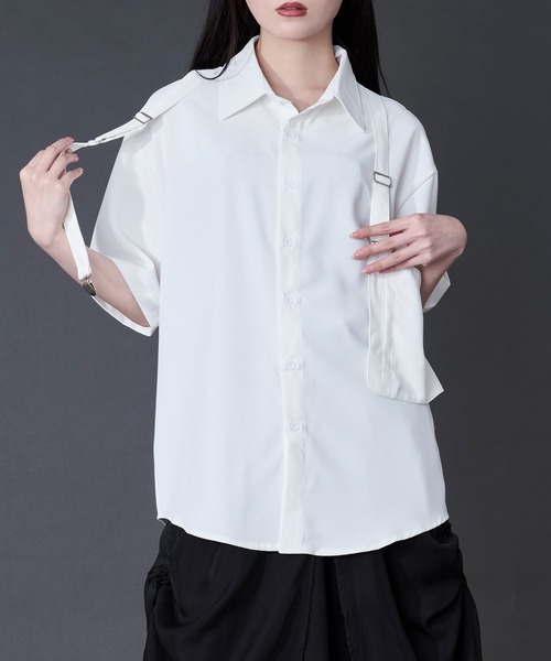 Ellno Loset（エルノロゼット）の「サスペンダーアシメデザインシャツ（シャツ/ブラウス・メンズ・ブラック/オフホワイト・LARGE/MEDIUM）」の13枚目の写真