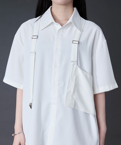 Ellno Loset（エルノロゼット）の「サスペンダーアシメデザインシャツ（シャツ/ブラウス・メンズ・ブラック/オフホワイト・LARGE/MEDIUM）」の21枚目の写真