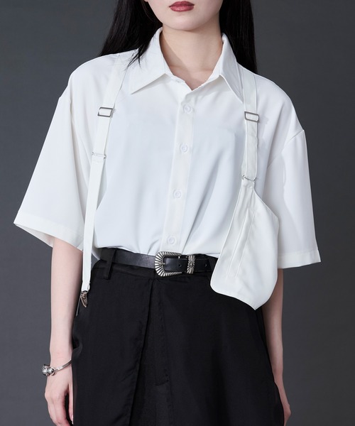 Ellno Loset（エルノロゼット）の「サスペンダーアシメデザインシャツ（シャツ/ブラウス・メンズ・ブラック/オフホワイト・LARGE/MEDIUM）」の9枚目の写真