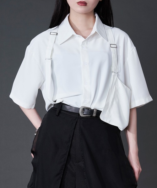 Ellno Loset（エルノロゼット）の「サスペンダーアシメデザインシャツ（シャツ/ブラウス・メンズ・ブラック/オフホワイト・LARGE/MEDIUM）」の11枚目の写真