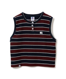 【EXCLUSIVE】RUSSELL ATHLETIC / ワッフル ボーダー ノースリーブ Tシャツ