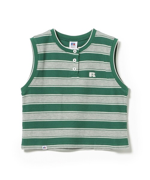 BEAMS HEART(ビームスハート)の「【EXCLUSIVE】RUSSELL ATHLETIC / ワッフル ボーダー ノースリーブ Tシャツ(Tシャツ/カットソー・レディース・グリーン/ネイビー・FREE)」の9枚目の写真