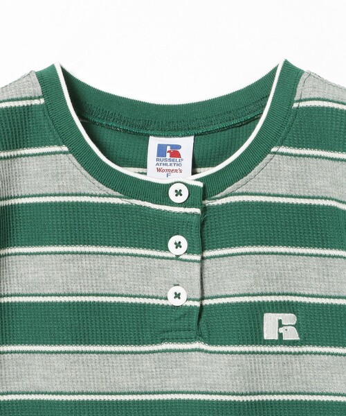 BEAMS HEART(ビームスハート)の「【EXCLUSIVE】RUSSELL ATHLETIC / ワッフル ボーダー ノースリーブ Tシャツ(Tシャツ/カットソー・レディース・グリーン/ネイビー・FREE)」の10枚目の写真