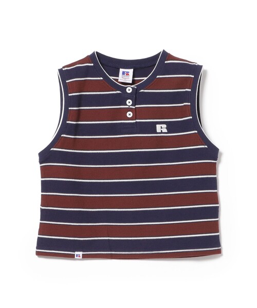 BEAMS HEART(ビームスハート)の「【EXCLUSIVE】RUSSELL ATHLETIC / ワッフル ボーダー ノースリーブ Tシャツ(Tシャツ/カットソー・レディース・グリーン/ネイビー・FREE)」の15枚目の写真