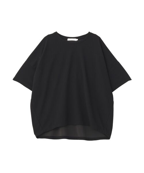 ヨリ ビッグフリルTシャツ カットソー F 黒 ブラック 半袖 無地 WEB限定】無地/ドット柄バックフリル半袖Tシャツ 子供服 キッズ[品番