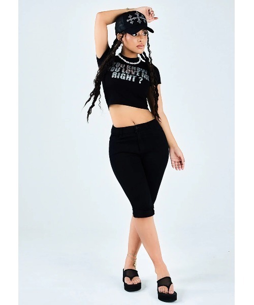 SUPPLIER(サプライヤー)の「A'GEM/9 × .kom 『SUPPLIER/サプライヤー』 You Know You Love Me Cropped Tee/ユー ノウ ユー ラブ ミー クロップド T シャツ(Tシャツ/カットソー・レディース・ブラック/カーキ・S)」の4枚目の写真