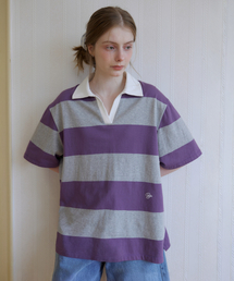 Bold stripe collar half T-shirt [KNSS08TS13]_Melange gray