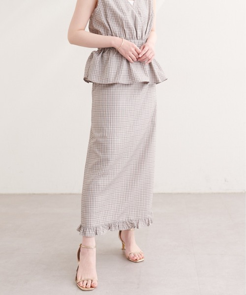 natural couture(ナチュラルクチュール)の「裾フリルチェック柄スカート(スカート・レディース・ブラウン系その他/グリーン系その他/ネイビー/ブラック系その他・FREE)」の3枚目の写真