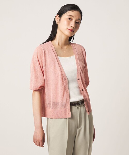 A DAY IN THE LIFE UNITED ARROWS(アデイインザライフユナイテッドアローズ)の「シアーVネックカーディガン 5分袖 ‐ウォッシャブル‐ <A DAY IN THE LIFE>(ニット/セーター・レディース・ブラウン系/ピンク/ブラック/ライトグレー・FREE)」の7枚目の写真