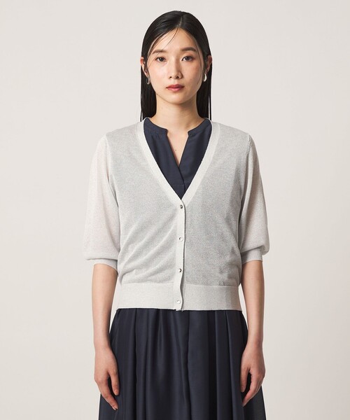 A DAY IN THE LIFE UNITED ARROWS(アデイインザライフユナイテッドアローズ)の「シアーVネックカーディガン 5分袖 ‐ウォッシャブル‐ <A DAY IN THE LIFE>(ニット/セーター・レディース・ブラウン系/ピンク/ブラック/ライトグレー・FREE)」の9枚目の写真