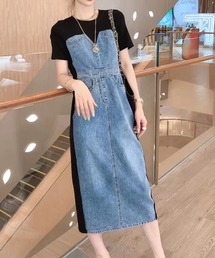 デニム切替Tシャツワンピース