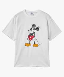 ヴィンテージウォッシング アングリーミッキー Tシャツ (ホワイト)