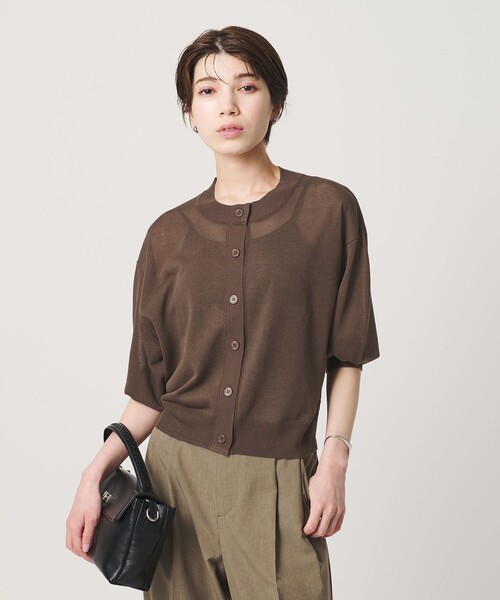 BEAUTY&YOUTH UNITED ARROWS(ビューティーアンドユースユナイテッドアローズ)の「【WEB限定 Wardrobe DAILY MINIMAL】ハーフスリーブ シアーカーディガン ウォッシャブル(カーディガン/ボレロ・レディース・ライム/ダークブラウン/ホワイト・FREE)」の4枚目の写真
