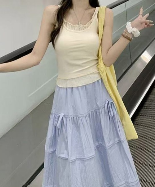 shyam inspiration(シャムインスピレーション)の「リボン付きレイヤード風メローキャミソール/フェイクレイヤード(キャミソール・レディース・グレー/アイボリー・M/L)」の18枚目の写真