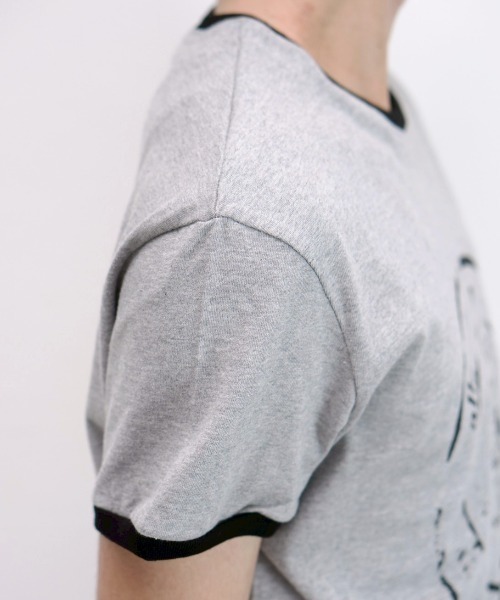 Chikashitsu +(チカシツプラス)の「【Chikashitsu +】stamp printing ringer tee (3color) / 【チカシツプラス】スタンププリントリンガー半袖Tシャツ<着用動画あり>(Tシャツ/カットソー・メンズ・ホワイト/ブラック/グレー・ONE SIZE)」の12枚目の写真