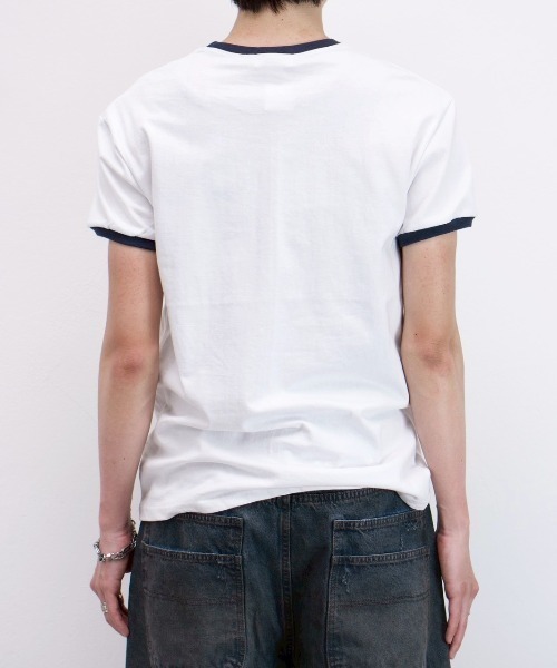 Chikashitsu +(チカシツプラス)の「【Chikashitsu +】stamp printing ringer tee (3color) / 【チカシツプラス】スタンププリントリンガー半袖Tシャツ<着用動画あり>(Tシャツ/カットソー・メンズ・ホワイト/ブラック/グレー・ONE SIZE)」の17枚目の写真