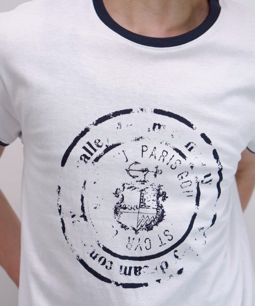 Chikashitsu +(チカシツプラス)の「【Chikashitsu +】stamp printing ringer tee (3color) / 【チカシツプラス】スタンププリントリンガー半袖Tシャツ<着用動画あり>(Tシャツ/カットソー・メンズ・ホワイト/ブラック/グレー・ONE SIZE)」の18枚目の写真