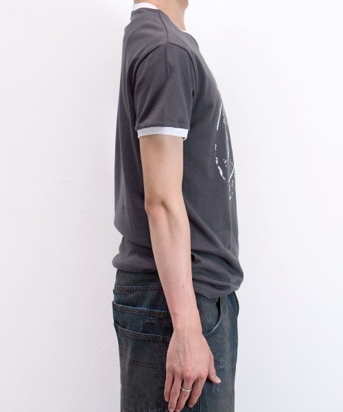 Chikashitsu +(チカシツプラス)の「【Chikashitsu +】stamp printing ringer tee (3color) / 【チカシツプラス】スタンププリントリンガー半袖Tシャツ<着用動画あり>(Tシャツ/カットソー・メンズ・ホワイト/ブラック/グレー・ONE SIZE)」の21枚目の写真