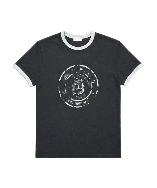 Chikashitsu +(チカシツプラス)の「【Chikashitsu +】stamp printing ringer tee (3color) / 【チカシツプラス】スタンププリントリンガー半袖Tシャツ<着用動画あり>(Tシャツ/カットソー・メンズ・ホワイト/ブラック/グレー・ONE SIZE)」の7枚目の写真