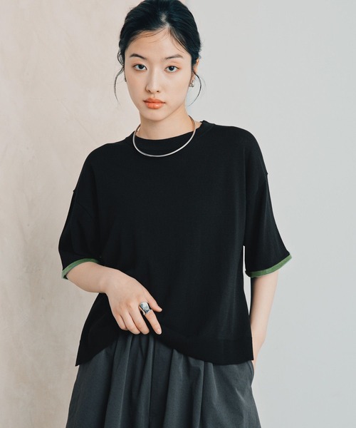 LEPSIM(レプシィム)の「14ゲージICEWE配色T 1017584(ニット/セーター・レディース・ブラック×グリーン/ホワイト×ブラック/サックスブルー・FREE)」の19枚目の写真