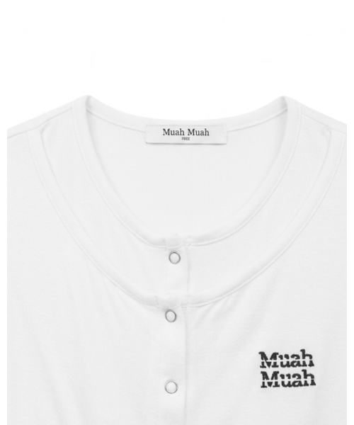 muahmuah（ムーアムーア）の「レイヤーヘンリーネック長袖Tシャツ[ホワイト]（Tシャツ/カットソー・レディース・ホワイト・FREE）」の11枚目の写真