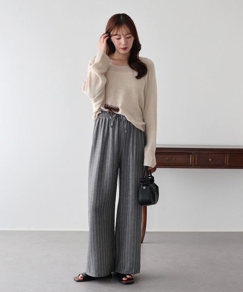 BLUEEAST(ブルーイースト)の「ストライプイージーパンツ(その他パンツ・レディース・グレー/ベージュ/モカ・MEDIUM)」の19枚目の写真