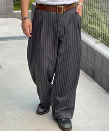MandO（エムオー）（エムオー）の「【ユニセックス】ストライプ&無地ベイカータックパンツ/ワイドストレートスラックス（スラックス）」