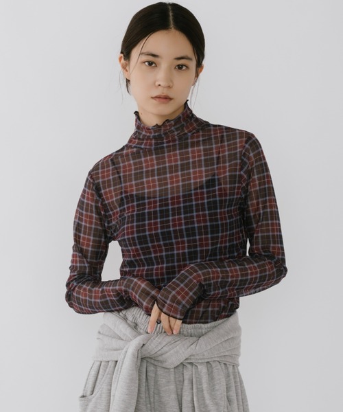 duei(デュイ)の「チェックシアーハイネックトップス(Tシャツ/カットソー・レディース・チャコールグレー/イエロー・FREE)」の17枚目の写真