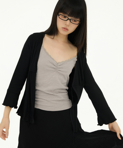 MIRECO(ミレコ)の「RIBBON GLITTER LACE CARDIGAN BLACK(カーディガン/ボレロ・レディース・その他・FREE)」の2枚目の写真