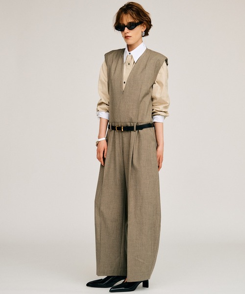 PRANK PROJECT(プランクプロジェクト)の「【2026Autumn Pre-Order】スーチングワイドジャンプスーツ / Suiting Wide Jumpsuit(つなぎ/オールインワン・レディース・グレイッシュベージュ/ネイビー・38/36)」の8枚目の写真