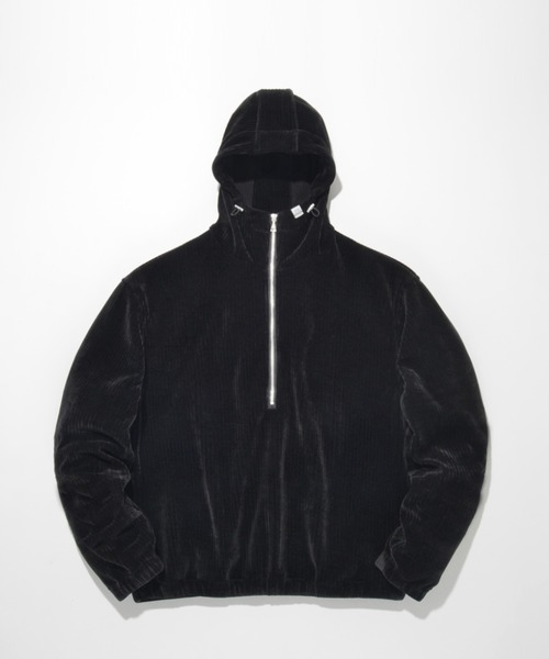 SUPERTHANKS（スーパーサンクス）の「無地ストレッチコーデュロイハーフジップフーディStretch corduroy Half zip hoodie（刺繍無）（パーカー・メンズ・ブラック/チャコールグレー・L/M/S）」の2枚目の写真