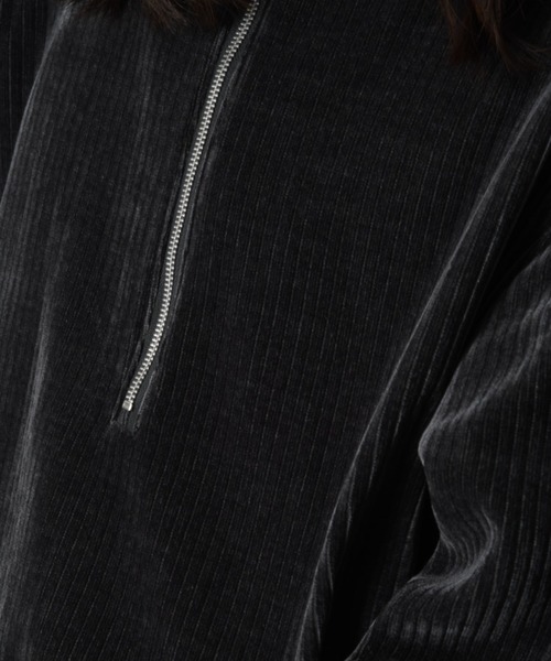 SUPERTHANKS（スーパーサンクス）の「無地ストレッチコーデュロイハーフジップフーディStretch corduroy Half zip hoodie（刺繍無）（パーカー・メンズ・ブラック/チャコールグレー・L/M/S）」の3枚目の写真