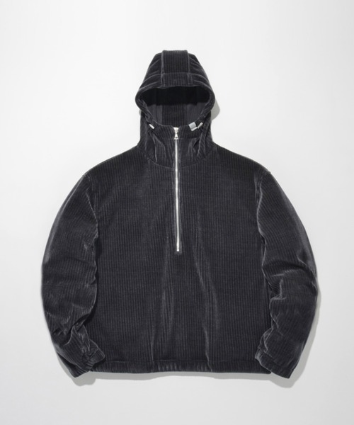 SUPERTHANKS（スーパーサンクス）の「無地ストレッチコーデュロイハーフジップフーディStretch corduroy Half zip hoodie（刺繍無）（パーカー・メンズ・ブラック/チャコールグレー・L/M/S）」の12枚目の写真