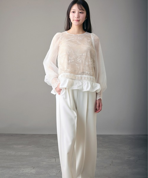 Ranerrh(ラネリ)の「ワイドフルレングスパンツ【結婚式・二次会・パーティー】【入卒園・入卒式】【オケージョン・セレモニー】【パンツスタイルウエディング】(スラックス・レディース・オフホワイト・38)」の7枚目の写真