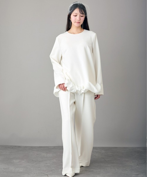 Ranerrh(ラネリ)の「ワイドフルレングスパンツ【結婚式・二次会・パーティー】【入卒園・入卒式】【オケージョン・セレモニー】【パンツスタイルウエディング】(スラックス・レディース・オフホワイト・38)」の12枚目の写真