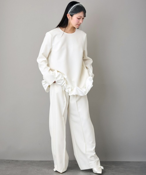 Ranerrh(ラネリ)の「ワイドフルレングスパンツ【結婚式・二次会・パーティー】【入卒園・入卒式】【オケージョン・セレモニー】【パンツスタイルウエディング】(スラックス・レディース・オフホワイト・38)」の14枚目の写真