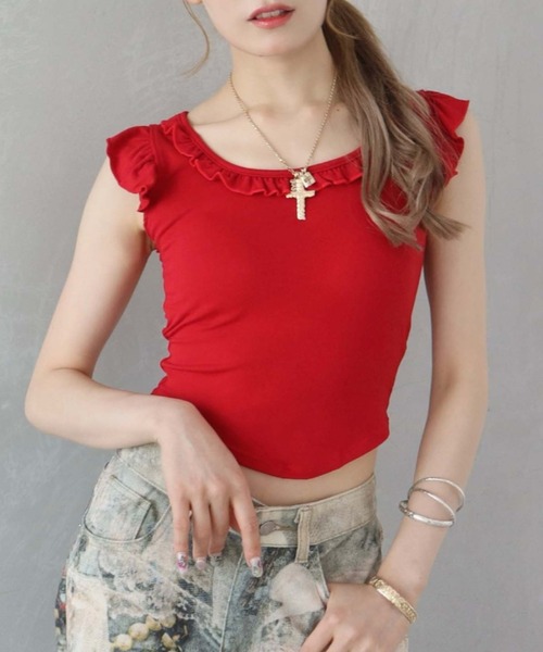 CECIL McBEE(セシルマクビー)の「【CECIL McBEE】カップ付きフリルリボンタンクトップ(タンクトップ・レディース・アイボリー/ブラック/レッド・MEDIUM)」の3枚目の写真