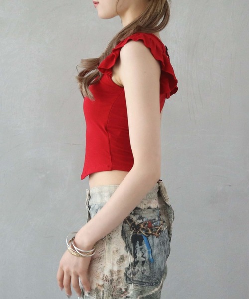 CECIL McBEE(セシルマクビー)の「【CECIL McBEE】カップ付きフリルリボンタンクトップ(タンクトップ・レディース・アイボリー/ブラック/レッド・MEDIUM)」の16枚目の写真