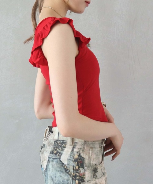 CECIL McBEE(セシルマクビー)の「【CECIL McBEE】カップ付きフリルリボンタンクトップ(タンクトップ・レディース・アイボリー/ブラック/レッド・MEDIUM)」の14枚目の写真