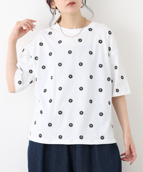 FUNALIVE(ファンアライブ)の「デイジー刺繍Tシャツ 5分袖(Tシャツ/カットソー・レディース・ブラック/オフホワイト・L/M)」の4枚目の写真