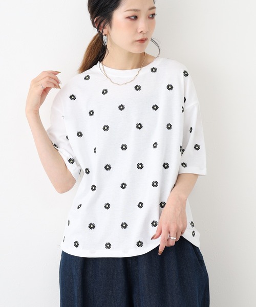 FUNALIVE(ファンアライブ)の「デイジー刺繍Tシャツ 5分袖(Tシャツ/カットソー・レディース・ブラック/オフホワイト・L/M)」の6枚目の写真