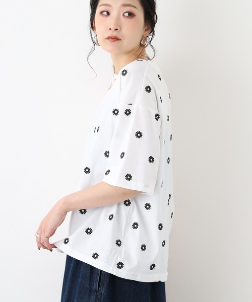 FUNALIVE(ファンアライブ)の「デイジー刺繍Tシャツ 5分袖(Tシャツ/カットソー・レディース・ブラック/オフホワイト・L/M)」の7枚目の写真