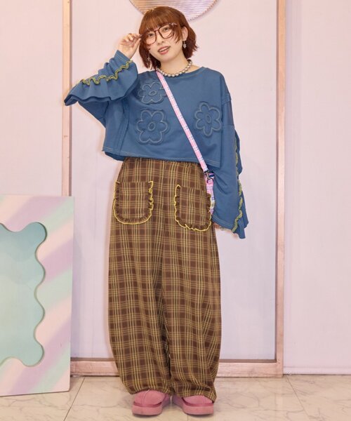 HELLO.SANFRANCISCO（ハローサンフランシスコ）の「【HELLO.SANFRANCISCO】チェック柄フリルポケットボリュームパンツ（その他パンツ・レディース・ブラウン/オレンジ/ブルー・SMALL/MEDIUM）」の10枚目の写真