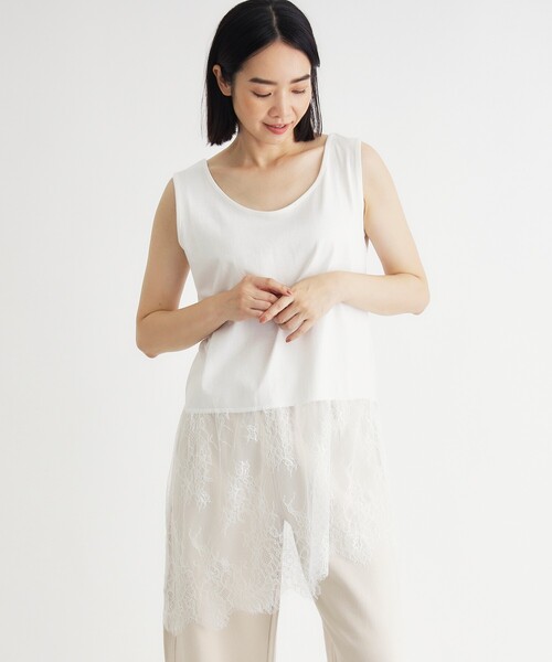 HONEYSUCKLE ROSE（ハニーサックルローズ）の「レース切替アシンメトリーヘム（Tシャツ/カットソー・レディース・ホワイト/ブラック/キャメル・04/05）」の5枚目の写真