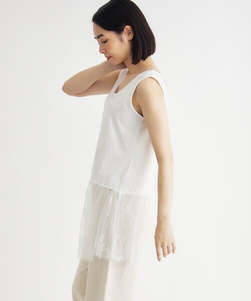 HONEYSUCKLE ROSE（ハニーサックルローズ）の「レース切替アシンメトリーヘム（Tシャツ/カットソー・レディース・ホワイト/ブラック/キャメル・04/05）」の6枚目の写真