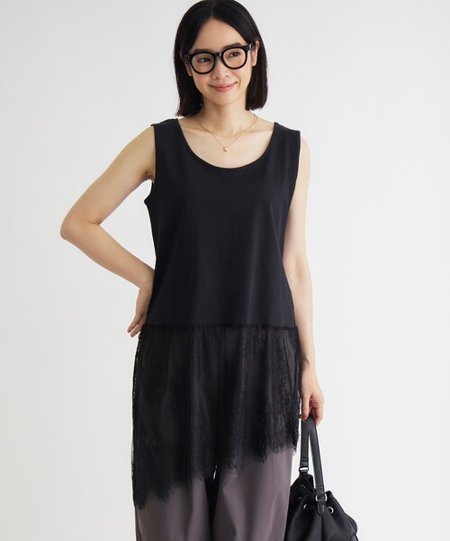 HONEYSUCKLE ROSE（ハニーサックルローズ）の「レース切替アシンメトリーヘム（Tシャツ/カットソー・レディース・ホワイト/ブラック/キャメル・04/05）」の11枚目の写真