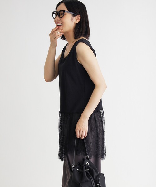 HONEYSUCKLE ROSE（ハニーサックルローズ）の「レース切替アシンメトリーヘム（Tシャツ/カットソー・レディース・ホワイト/ブラック/キャメル・04/05）」の12枚目の写真