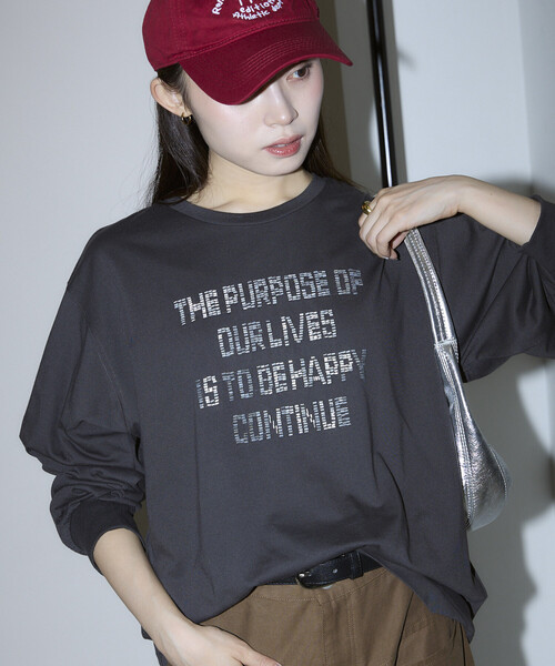 PUBLUX(パブリュクス)の「PUBLUX/パブリュクス ボックス ロゴ ビーズ 刺繍 ビッグシルエット ロンT 限定展開(Tシャツ/カットソー・レディース・グレー/ブラウン/オフホワイト/チャコールグレー・フリ-)」の5枚目の写真