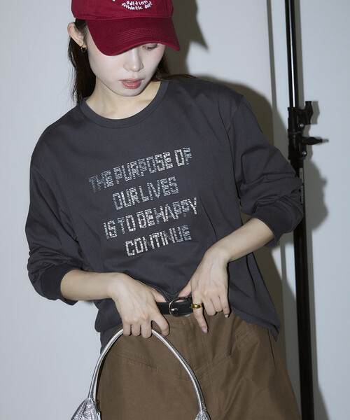 PUBLUX(パブリュクス)の「PUBLUX/パブリュクス ボックス ロゴ ビーズ 刺繍 ビッグシルエット ロンT 限定展開(Tシャツ/カットソー・レディース・グレー/ブラウン/オフホワイト/チャコールグレー・フリ-)」の11枚目の写真