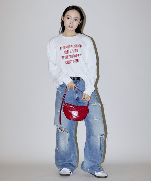 PUBLUX(パブリュクス)の「PUBLUX/パブリュクス ボックス ロゴ ビーズ 刺繍 ビッグシルエット ロンT 限定展開(Tシャツ/カットソー・レディース・グレー/ブラウン/オフホワイト/チャコールグレー・フリ-)」の16枚目の写真